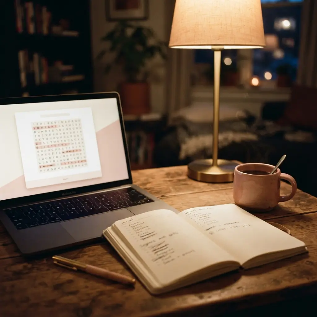 Laptop and notebook on desk